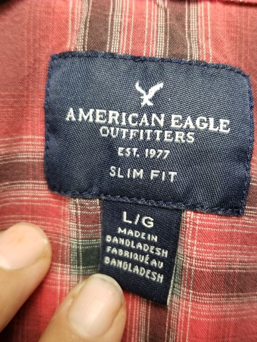 American Eagle Outfitters Shirt Mens Large Red Plaid Long Sleeve Button Up Slim - Picture 2 of 10